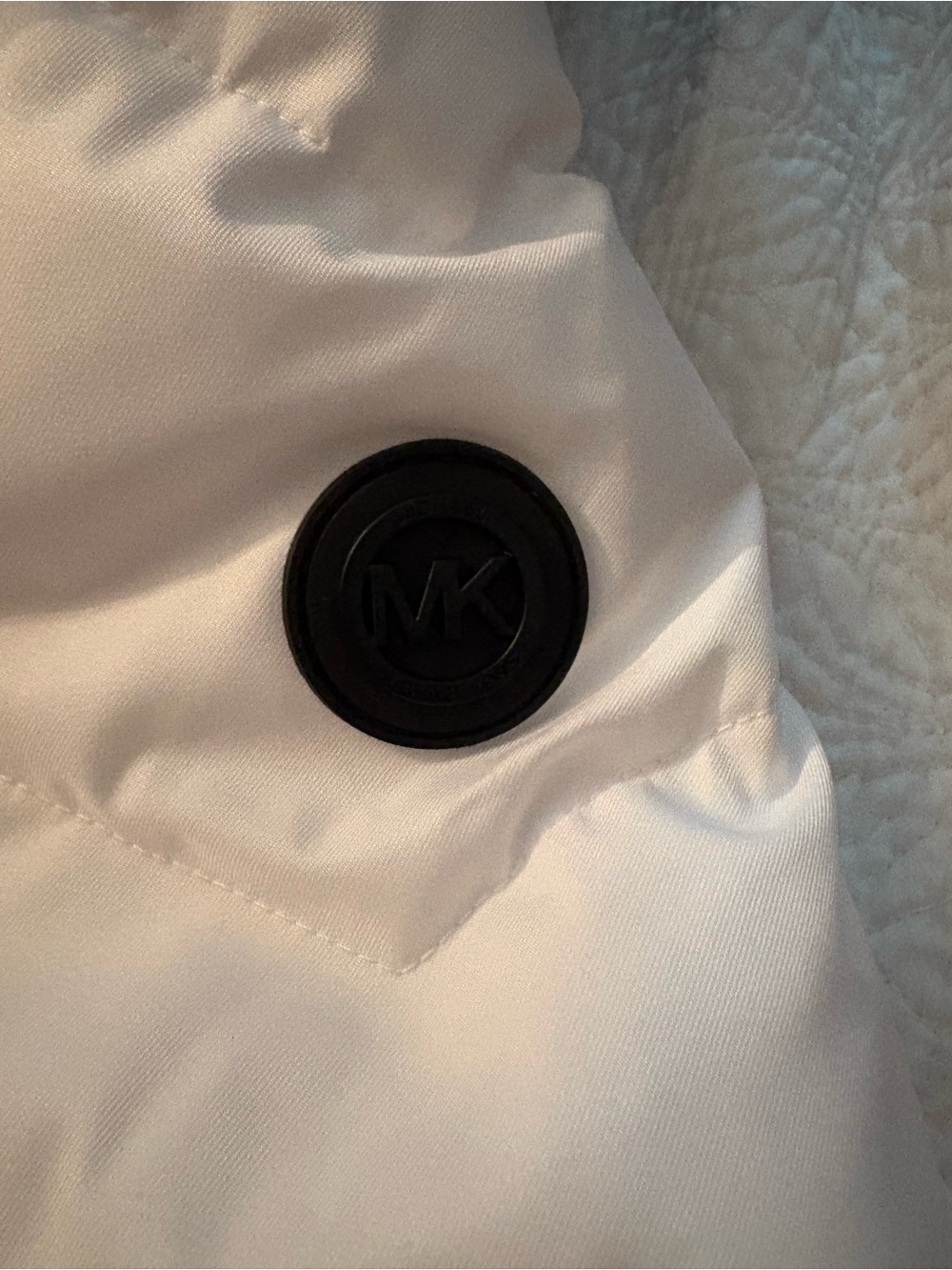 NWT Michael Kors White Belted Puffer Coat with Fur-Trim Hood sz S - Picture 14 of 14